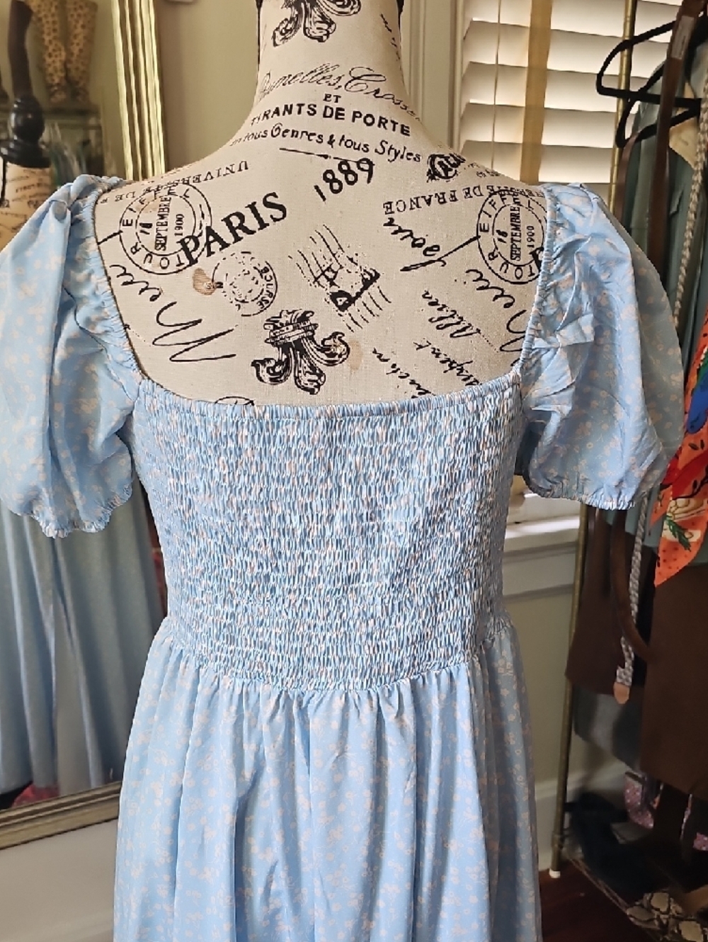 Amazon Light Blue Maxi Dress with Puff Sleeves - Picture 5 of 10